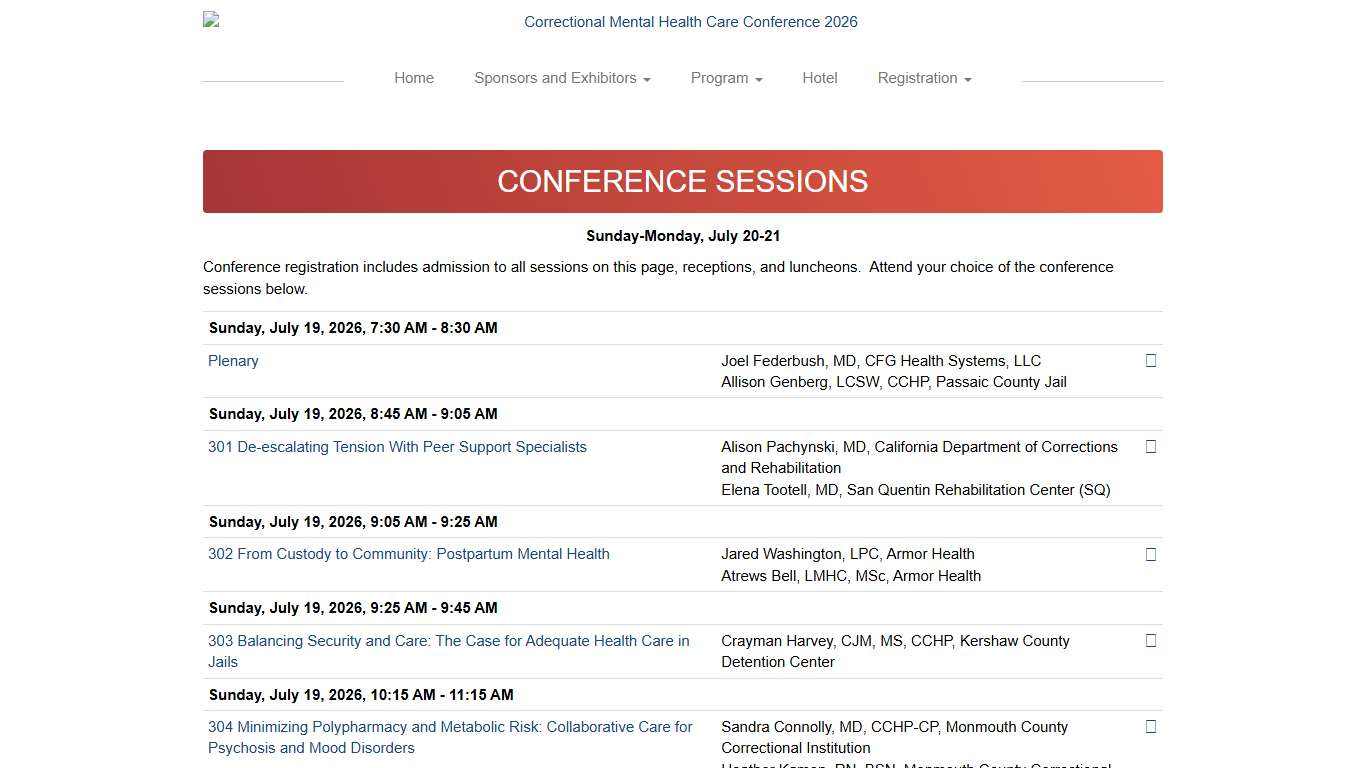 Conference Sessions: Correctional Mental Health Care Conference 2026